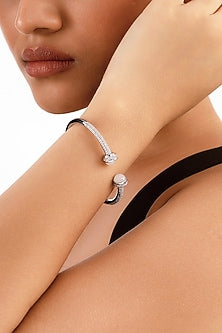 Silver Finish Cubic Zirconia Cuff Bracelet
