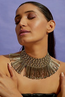 Gun Metal Finish Stick Choker Necklace