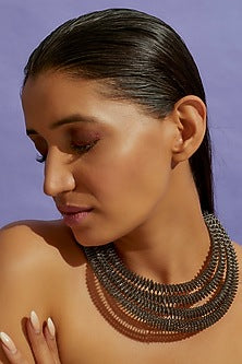 Two Tone Finish Spring Collar Necklace