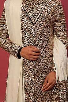 Multi-Colored Georgette Herringbone Embroidered Sherwani Set