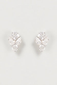 White Finish Swarovski Zirconia Stud Earrings In Sterling Silver