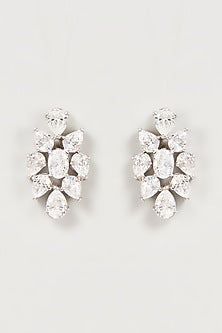 White Finish Swarovski Zirconia Dangler Earrings In Sterling Silver