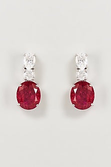 White Finish White & Red Swarovski Zirconia Dangler Earrings In Sterling Silver