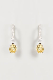 White Finish White & Yellow Swarovski Zirconia Dangler Earrings In Sterling Silver