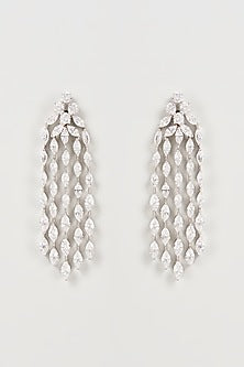 White Finish Swarovski Zirconia Dangler Earrings In Sterling Silver