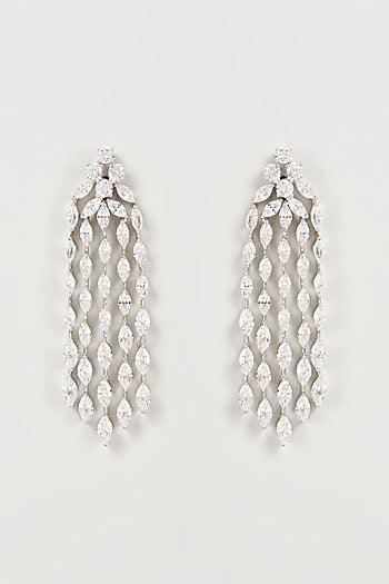 White Finish Swarovski Zirconia Dangler Earrings In Sterling Silver