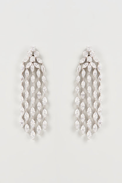 White Finish Swarovski Zirconia Dangler Earrings In Sterling Silver