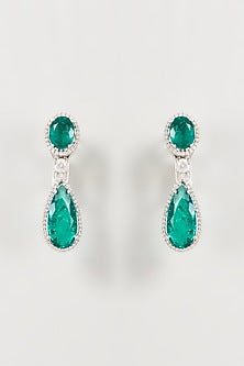 White Finish White & Green Swarovski Zirconia Dangler Earrings In Sterling Silver