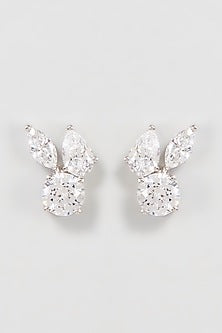 White Finish Swarovski Zirconia Stud Earrings In Sterling Silver