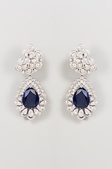 White Finish White & Blue Swarovski Zirconia Dangler Earrings In Sterling Silver