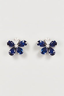 White Finish Blue & White Swarovski Zirconia Earrings In Sterling Silver