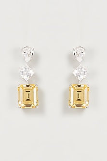 White Finish Yellow Swarovski Zirconia Dangler Earrings In Sterling Silver