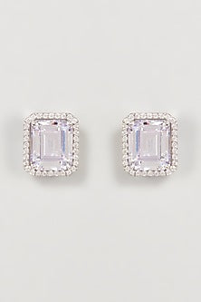White Finish Swarovski Zirconia Stud Earrings In Sterling Silver