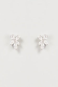 White Finish Swarovski Zirconia Stud Earrings In Sterling Silver