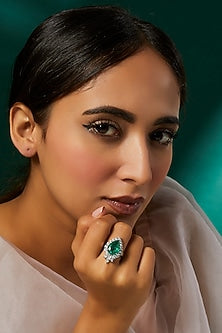 White Finish Synthetic Emerald Stone Ring In Sterling Silver