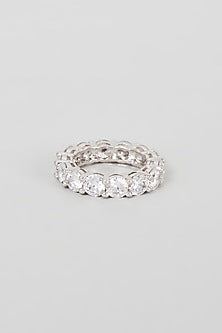 White Finish Swarovski Zirconia Ring In Sterling Silver