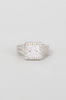 White Finish Swarovski Zirconia Ring In Sterling Silver