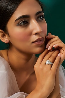 White Finish Swarovski Zirconia Ring In Sterling Silver