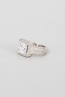 White Finish Swarovski Zirconia Ring In Sterling Silver