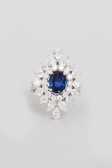 White Finish Synthetic Sapphire Stone Ring In Sterling Silver