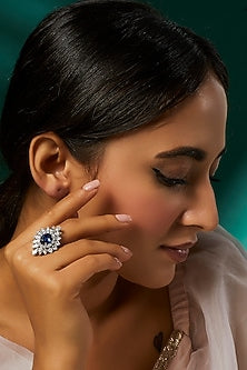 White Finish Synthetic Sapphire Stone Ring In Sterling Silver