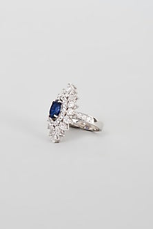White Finish Synthetic Sapphire Stone Ring In Sterling Silver