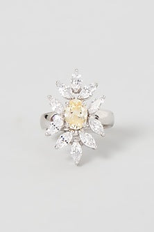 White Finish Swarovski Zirconia Ring In Sterling Silver
