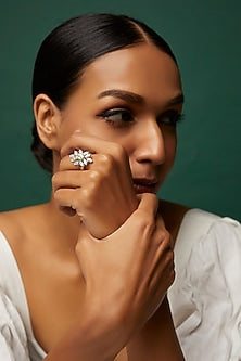 White Finish Swarovski Zirconia Ring In Sterling Silver