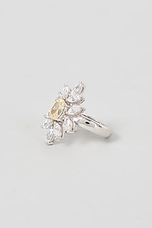 White Finish Swarovski Zirconia Ring In Sterling Silver