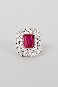 White Finish Synthetic Ruby Stone Ring In Sterling Silver