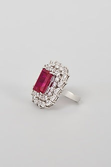 White Finish Synthetic Ruby Stone Ring In Sterling Silver
