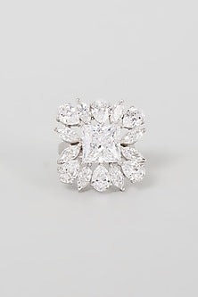 White Finish Swarovski Zirconia Ring In Sterling Silver