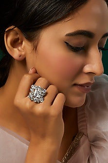 White Finish Swarovski Zirconia Ring In Sterling Silver