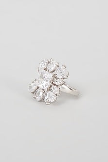 White Finish Swarovski Zirconia Ring In Sterling Silver