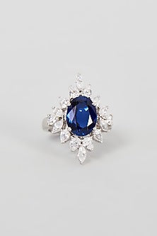 White Finish Synthetic Sapphire Stone Ring In Sterling Silver