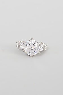 White Finish Swarovski Zirconia Ring In Sterling Silver