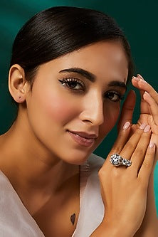 White Finish Swarovski Zirconia Ring In Sterling Silver