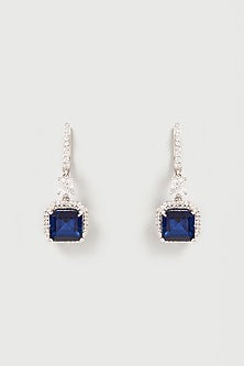 White Finish White & Blue Swarovski Zirconia Dangler Earrings In Sterling Silver