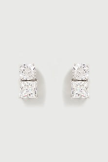 White Finish Swarovski Zirconia Stud Earrings In Sterling Silver