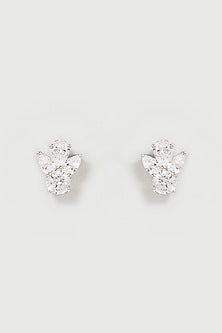 White Finish Swarovski Zirconia Stud Earrings In Sterling Silver
