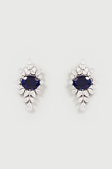 White Finish White & Blue Swarovski Zirconia Dangler Earrings In Sterling Silver