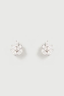 White Finish Swarovski Zirconia Stud Earrings In Sterling Silver