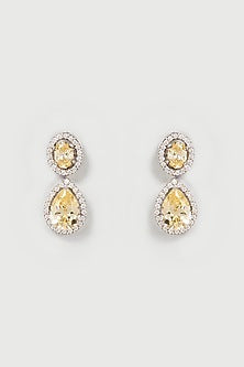 White Finish White & Yellow Swarovski Zirconia Dangler Earrings In Sterling Silver