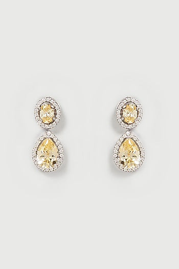 White Finish White & Yellow Swarovski Zirconia Dangler Earrings In Sterling Silver
