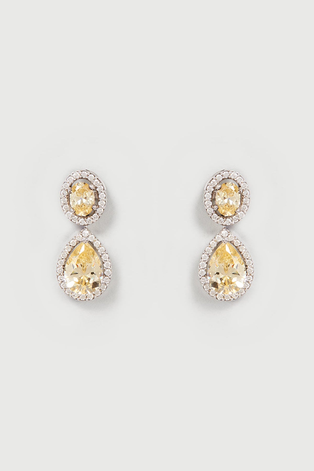 White Finish White & Yellow Swarovski Zirconia Dangler Earrings In Sterling Silver
