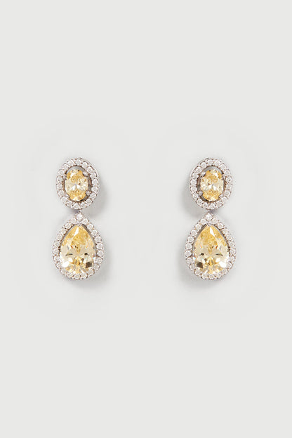 White Finish White & Yellow Swarovski Zirconia Dangler Earrings In Sterling Silver