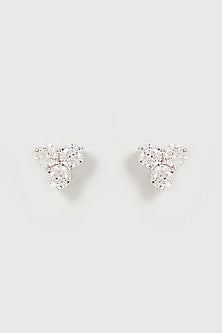 White Finish Swarovski Zirconia Stud Earrings In Sterling Silver