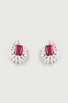 White Finish White & Red Swarovski Zirconia Earclips In Sterling Silver