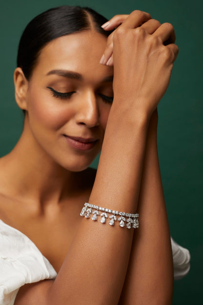 White Finish Swarovski Zirconia Bracelet In Sterling Silver
