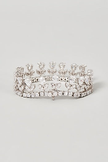 White Finish Swarovski Zirconia Bracelet In Sterling Silver